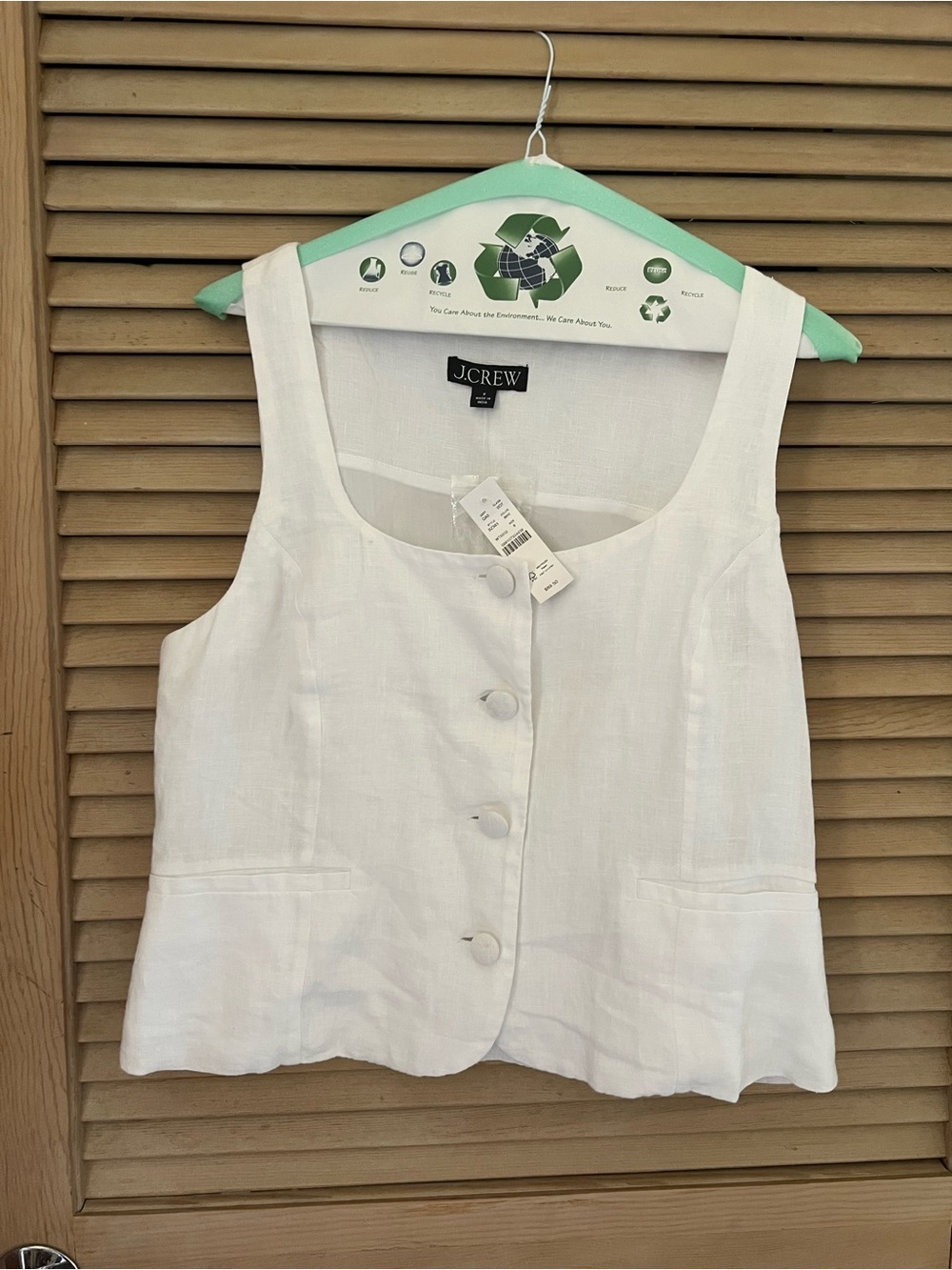 J. Crew White Linen Scoop neck Button-Front Vest